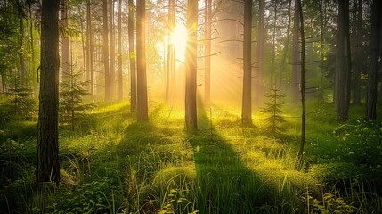 Fototapeta premium Sunlight Filtering Through the Forest