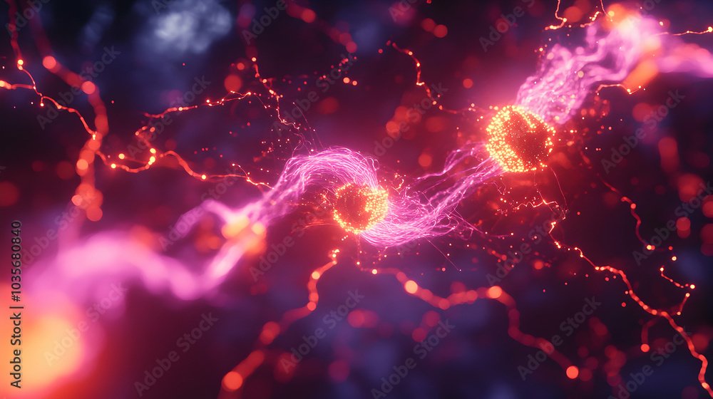 Poster digital visualization of energy transfer through electromagnetic waves in a futuristic setting
