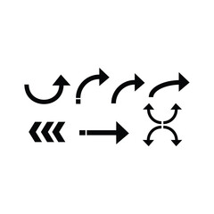 Arrow silhouette , black lines with arrowheads isolated on white paper background - abstract hand drawn doodle illustration with uneven irregular messy dirty arrows