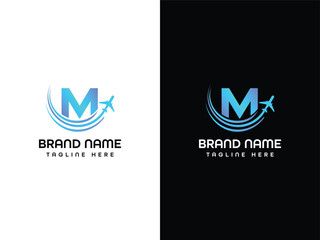 M letter Leaf Logo Aeroplane logo Design  Template