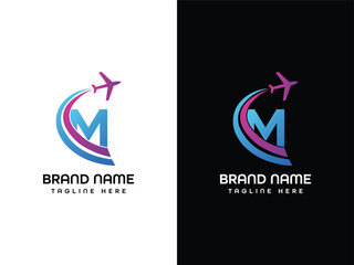 M letter Leaf Logo Aeroplane logo Design  Template