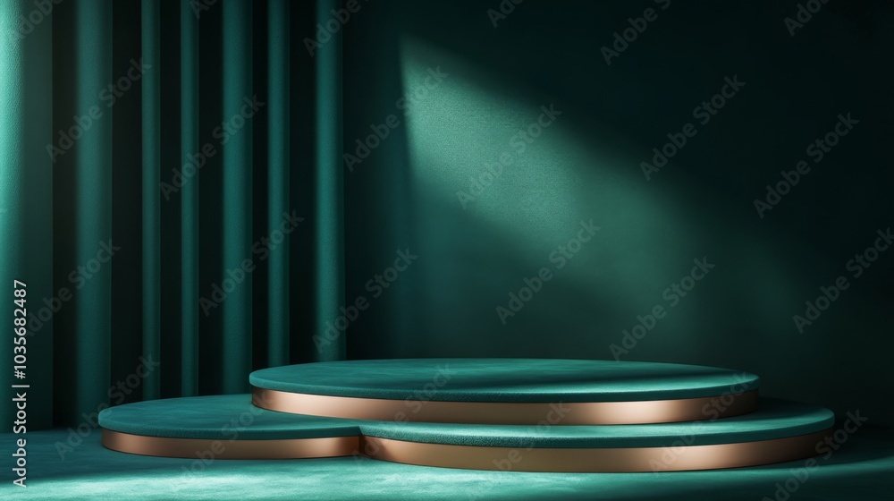 Leinwandbilder three round display platforms are arranged in a minimalist space, illuminated by soft natural light,