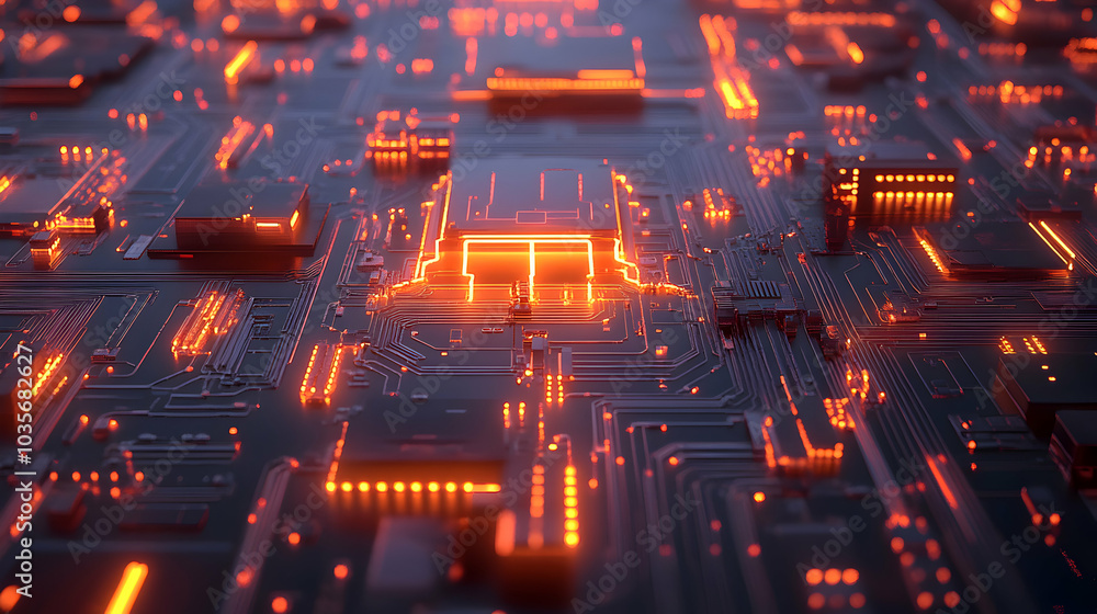Aufkleber futuristic 3d model of an illuminated electrical circuit in a high-tech environment