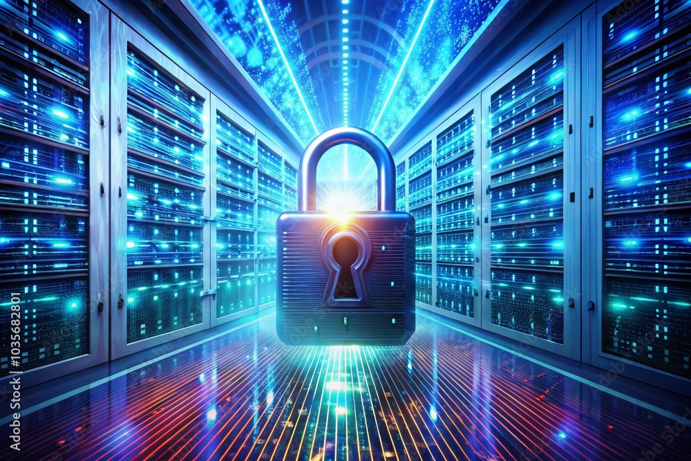 Aufkleber cyber security concept with padlock on digital background for data protection and information privac