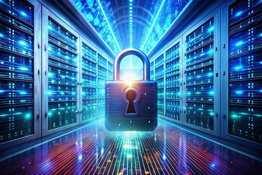 Cyber Security Concept with Padlock on Digital Background for Data Protection and Information Privacy