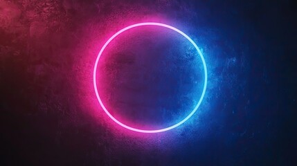 Fototapeta premium Neon circle light on a dark background, colorful and vibrant.