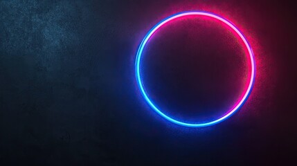 Neon glowing circle on a dark background, abstract design.