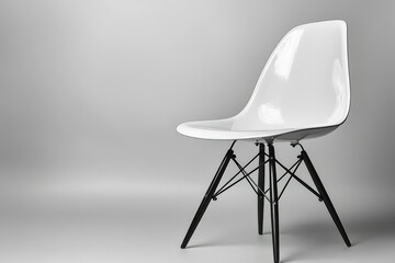 White Modern Chair with Black Legs on Grey Background