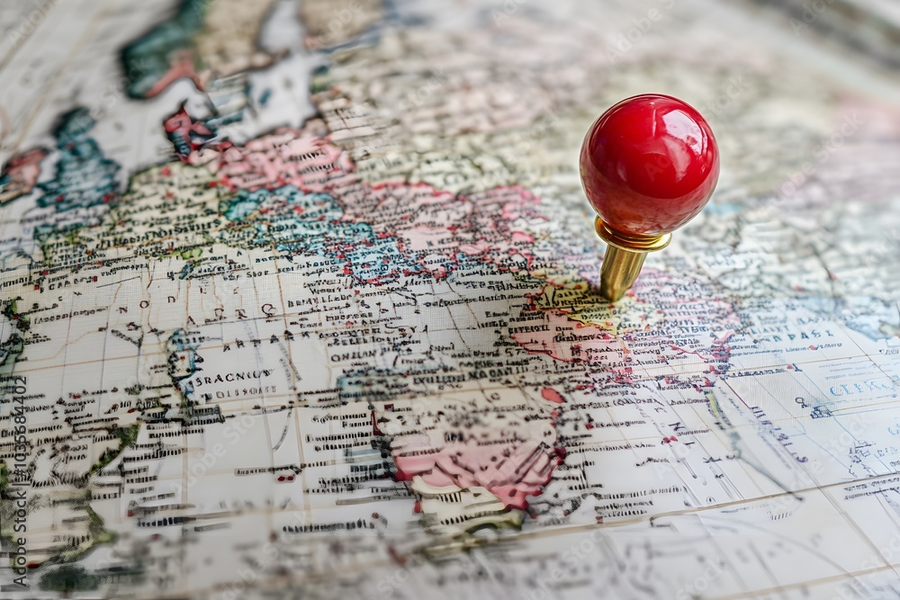 Aufkleber a close-up of a map with a red pin marking a specific location, highlighting geographical features a