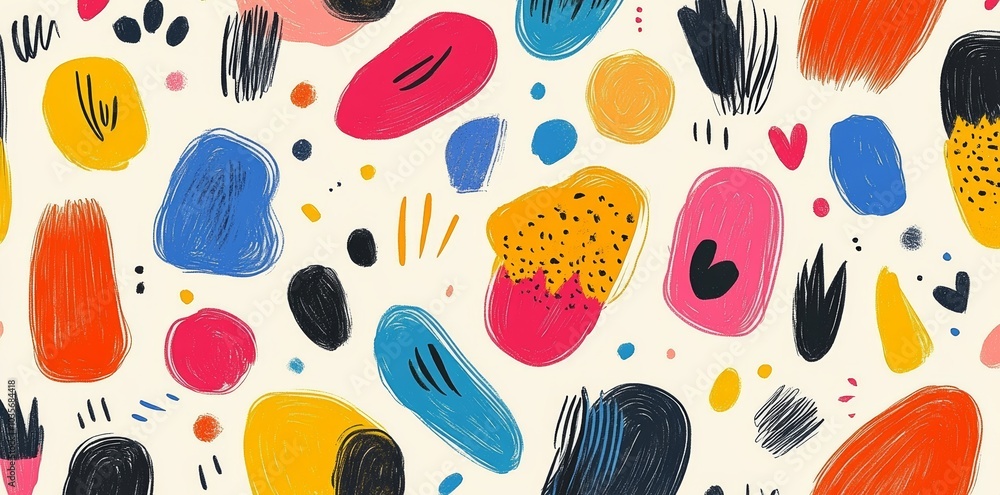 Poster an exciting colorful line doodle seamless pattern. create a trendy design with basic shapes, or use 