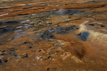 nature sceneries inside the Namaskard geothermal area, Iceland