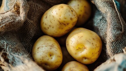 potatoes in a burlap bag. selective focus