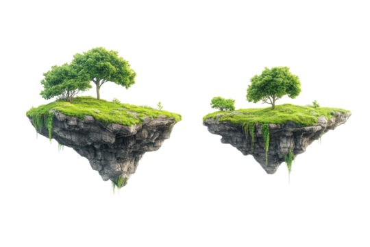 Floating Islands Isolated on transparent Background - Perfect for Conceptual Design, Digital Artwork, and Nature-Themed Projects