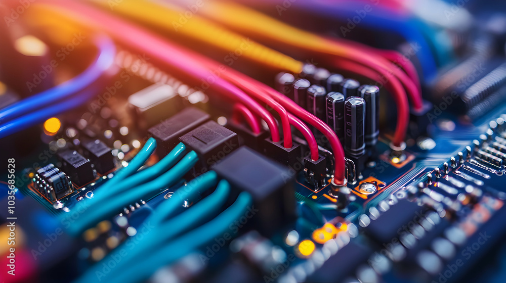 Poster high-resolution close-up of various electrical components on a circuit board