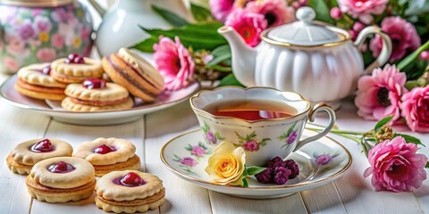 Fototapeta premium Delicious Cookies with Jam Filling for Afternoon Tea - Perfectly Styled Fashion Photography