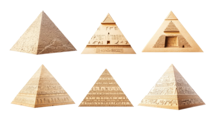 Set of Ancient Egyptian Pyramids on a Transparent Background Generative AI