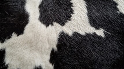 Obraz premium Close-up of cowhide texture, showing black and white patches, with the natural fur pattern filling the entire screen in bold contrast.