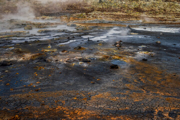 nature sceneries inside the Namaskard geothermal area, Iceland