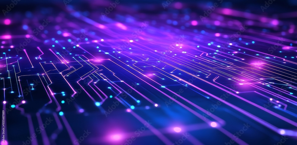 Poster the background of this futuristic digital hud has an abstract dark blue purple grid line circuit pat