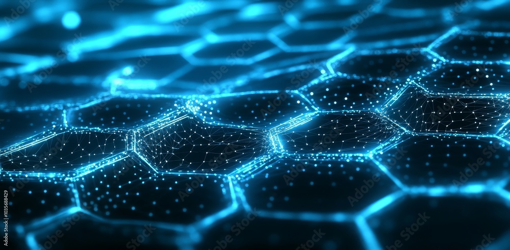 Poster blue futuristic digital technology illustration with grid line circuit and hexagonal network. concep