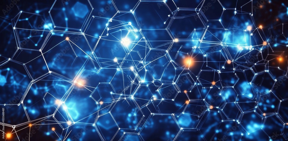 Poster blue futuristic digital technology illustration with grid line circuit and hexagonal network. concep