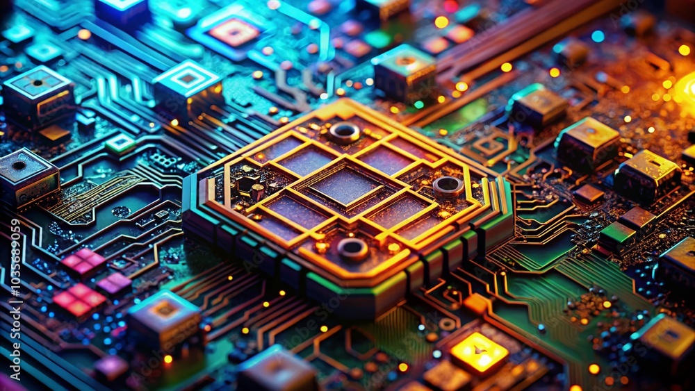 Poster diverse artificial intelligence symbols on a clean background for tech design projects