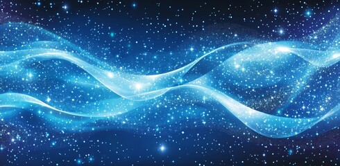 The wave wireframe represents digital data communication and big data technology concepts.