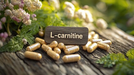 pills on the table l-carnitine. Selective focus