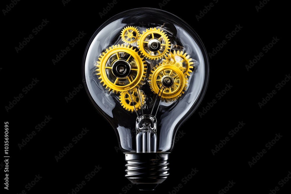 Poster a dark background with gears forming a light bulb. 3d rendering