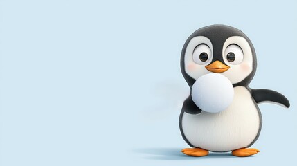 Fototapeta premium Cute penguin holding a snowball