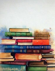 Watercolor of a background with books with copy space