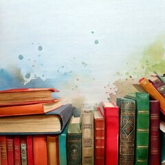 Watercolor of a background with books with copy space