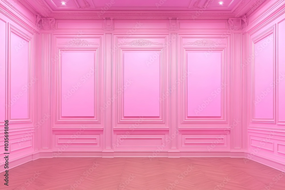 Poster three-dimensional rendering of a modern gallery with an empty frame.