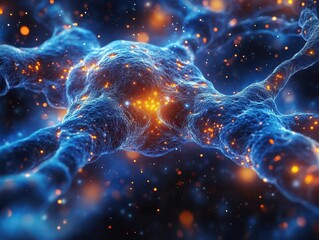 Obraz premium nerve cell illustration in vibrant blue tones, emphasizing the complexity of the brain's system, creating a visually captivating medical and biological theme