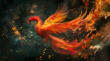 Image of a phoenix rising. Mystic Phoenix. Illustration