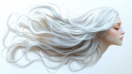 flowing mane of long wavy hair caught in a gust of wind depicted in a stunning 3d rendering on a clear white background for a highfashion feel