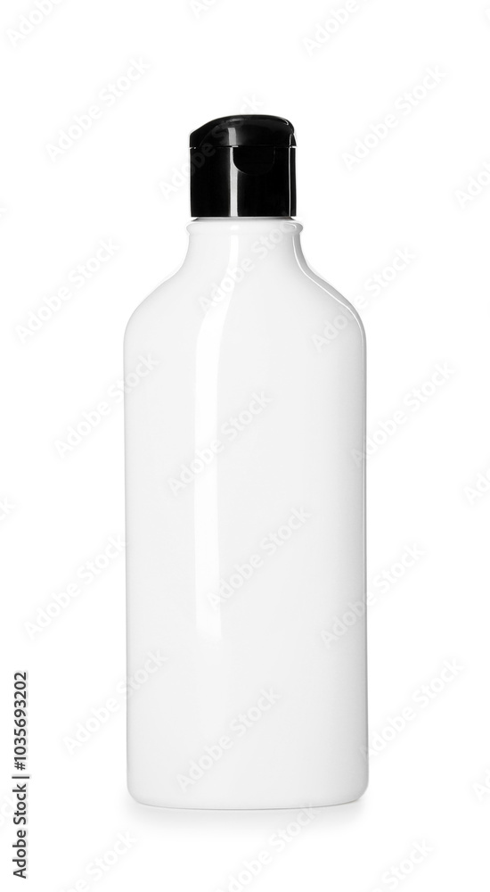 Sticker Bottle of shampoo isolated on white. Personal care product