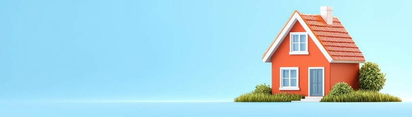 Naklejka premium Colorful house with a garden on a clear blue background, ideal for property and home themes.