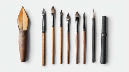 Collection of painting brushes on white background
