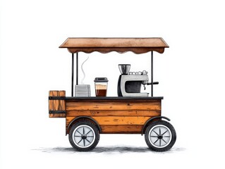Coffee cart, white isolate background