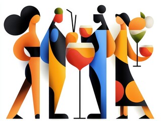 Fototapeta premium Colorful abstract people enjoying drinks.
