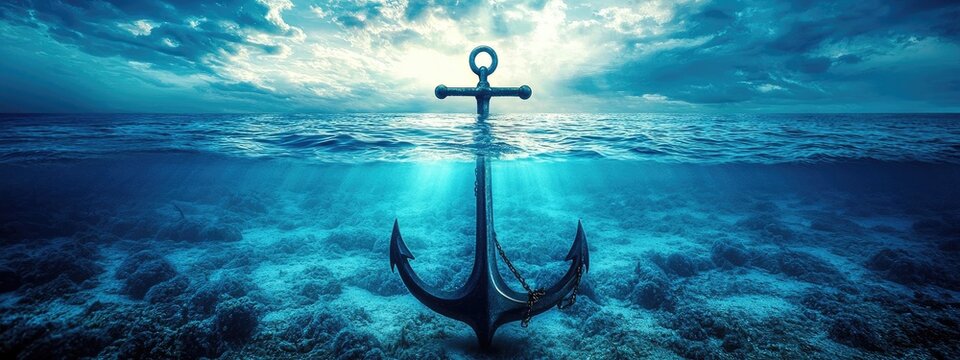 anchor at the bottom of the ocean. Selective focus