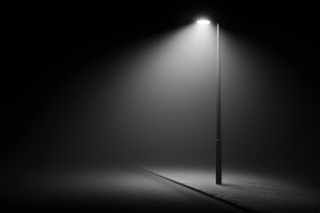 A Single Streetlight Illuminates a Foggy Night
