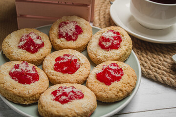 Cookies with tea on a light table