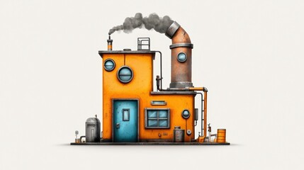 Fototapeta premium Colorful factory with smoke on white background