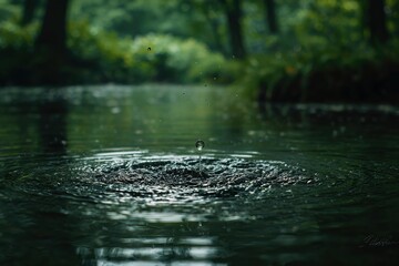 Fototapeta premium Water Droplet Splashing in a Forest Stream