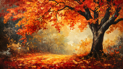 Vibrant Autumn Tree with Rich Colorful Leaves in a Scenic Landscape