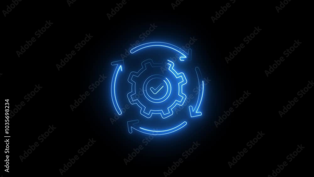 Poster glowing neon line setting icon with spinning gears icon animated isolated on black background . tech