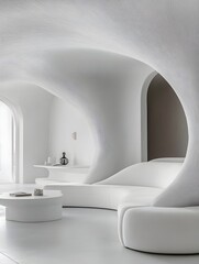 Minimalist White Curved Interior with Elegant Furniture Design