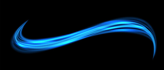Abstract blue speed light lines neon glowing curve wave movement on black background vector